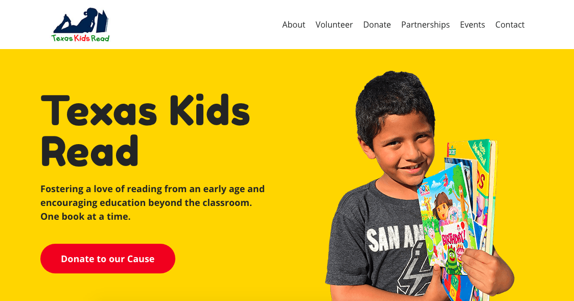 screenshot of the Texas Kids Read website homepage